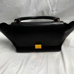Celine Black Trapeze Leather Bag with Gold Hardware
